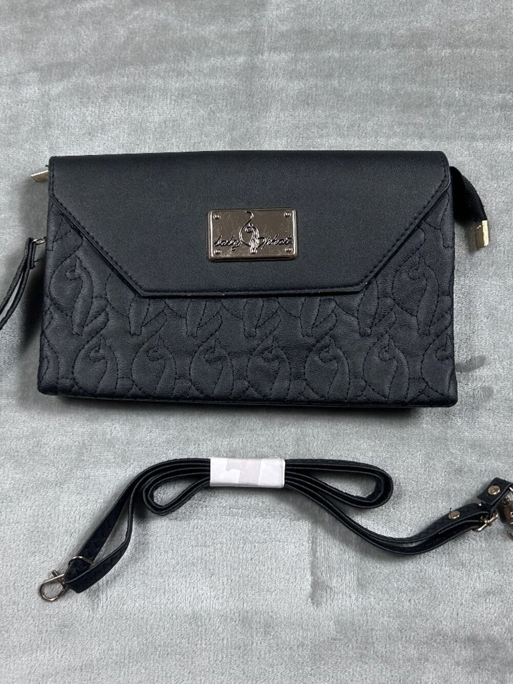 Baby Phat Clutch Purse Black Allover Embossed Cat Envelope Purse Vintage Hip Hop